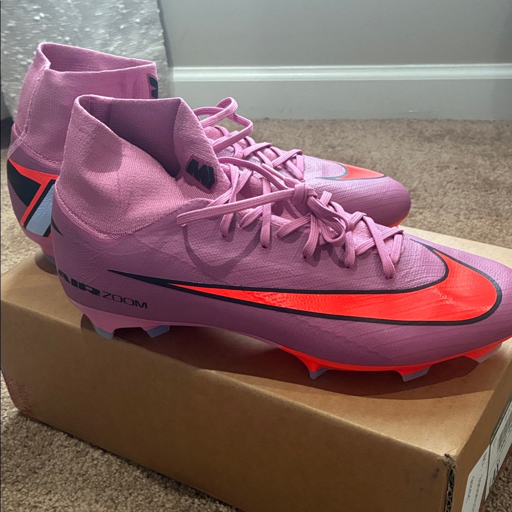 Nike Pink and Orange High-Top Soccer Cleats